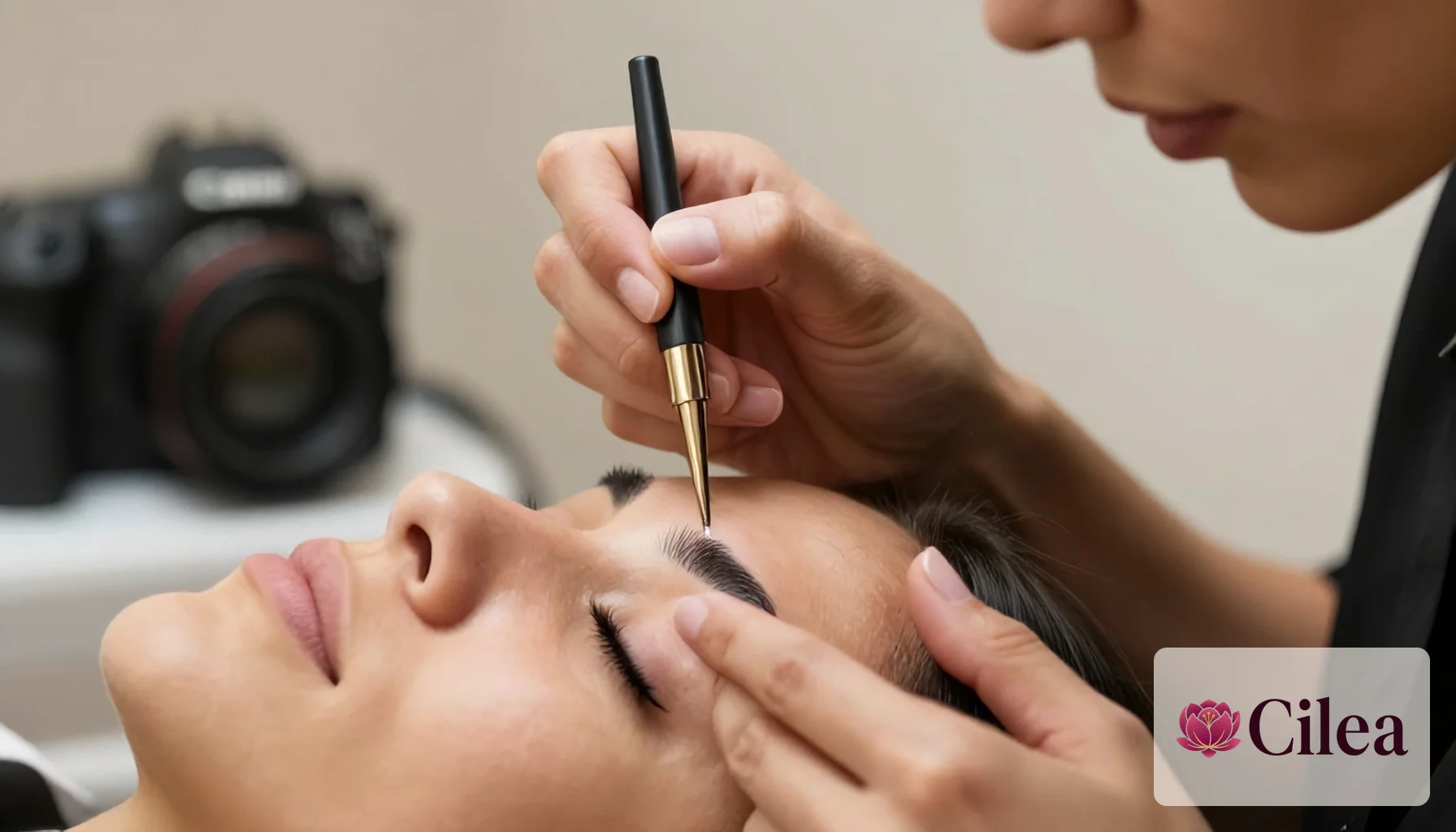 Aplicação da solução nutritiva de queratina nos cílios levantados ao final do procedimento de lash lifting