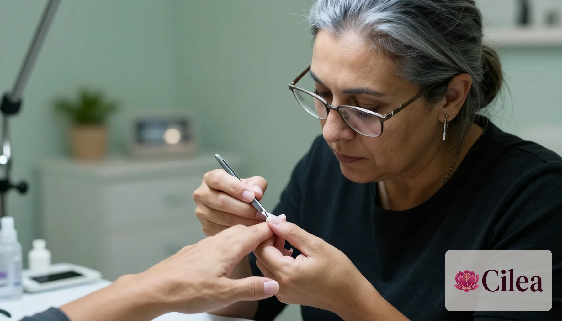 Profissional aplica técnicas de alongamento de unhas com acrílico em salão de beleza