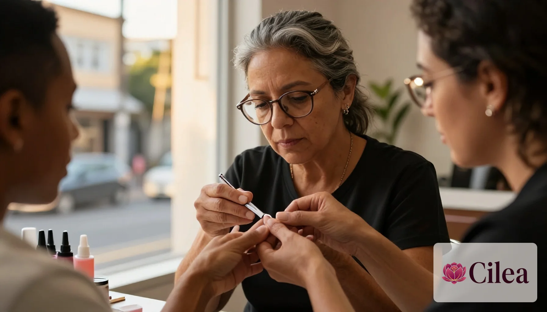 Manicure faz atendimento a cliente, aplicando cuidados nas unhas; custo do serviço é calculado a partir desse processo